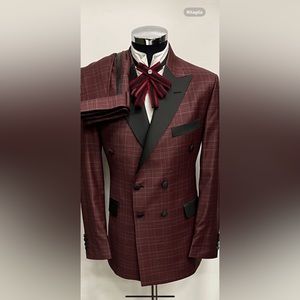 Cranberry plaid tuxedo made in Italy
